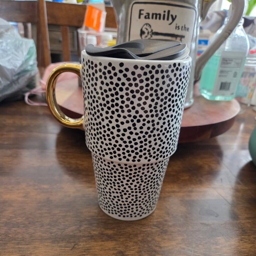 Thyme & Table Stoneware Dot 17oz Travel Mug